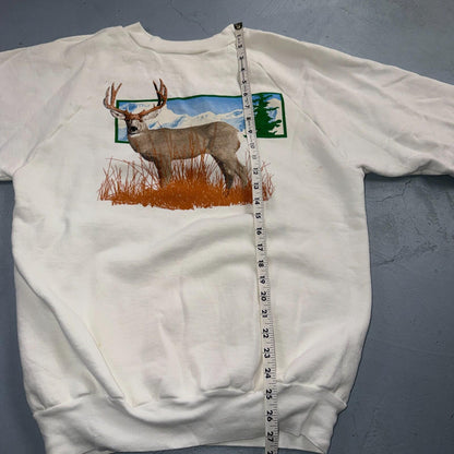 Vintage Deer Elk Wildlife Sweatshirt Mens XL White 80s Crewneck Hunting Animal