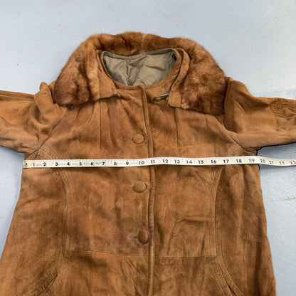 VTG 50s 60s Genuine Suede Leather Fur Collar Womens Penny Lane Coat Rockabilly