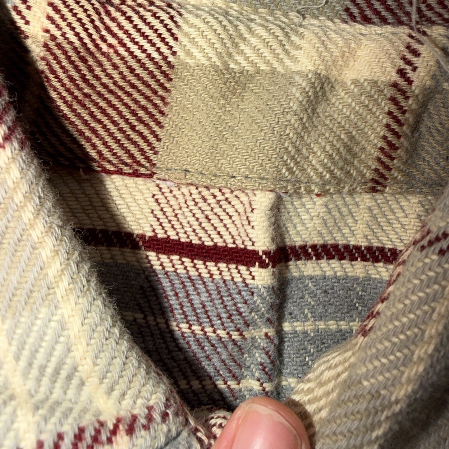 VTG 70s Burgundy Gray Plaid Heavy Flannel Button Shirt Workwear Mens Penneys