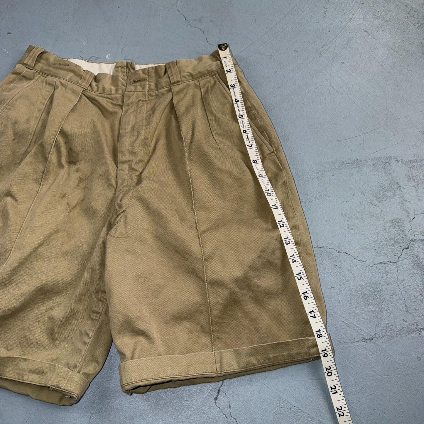 WWII era US Army Shorts Athletic Khaki Chino Pleated Missing Button Rare