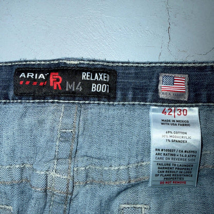 Ariat M4 FR Jeans Mens Blue Flame Resistant Cat 2 Relaxed Boot Cut 42x30 Denim