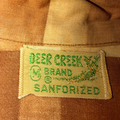 VTG 40s Deer Creek Brown Plaid Loop Collar Button Shirt Rockabilly Sanforized
