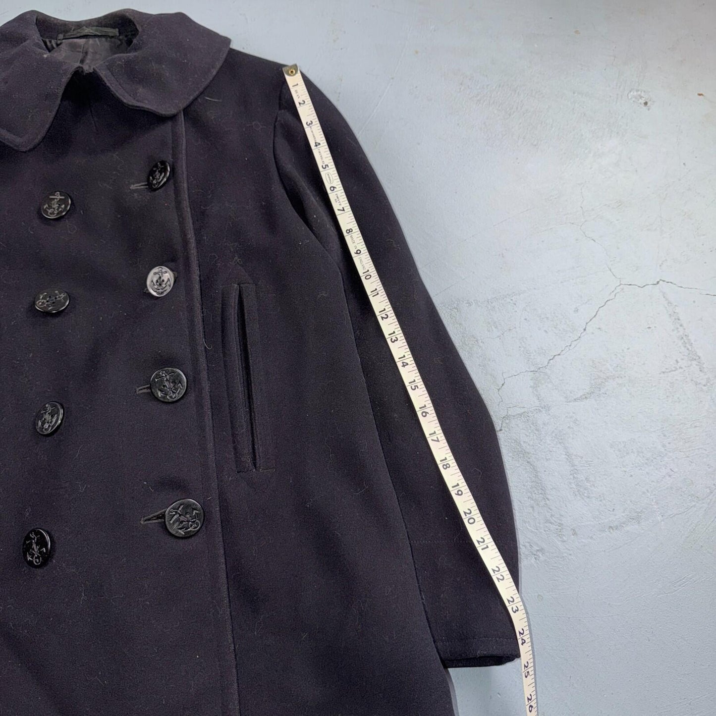 Vintage 40s WWII US Naval Clothing Factory 10 Button Navy Wool PeaCoat Military