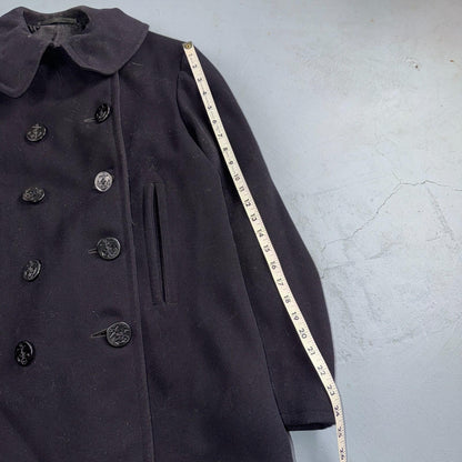 Vintage 40s WWII US Naval Clothing Factory 10 Button Navy Wool PeaCoat Military