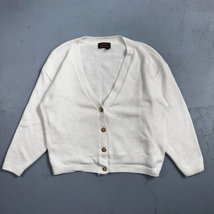 Vintage Eddie Bauer Sweater Cardigan Womens L Fair Isle Cotton White Basic