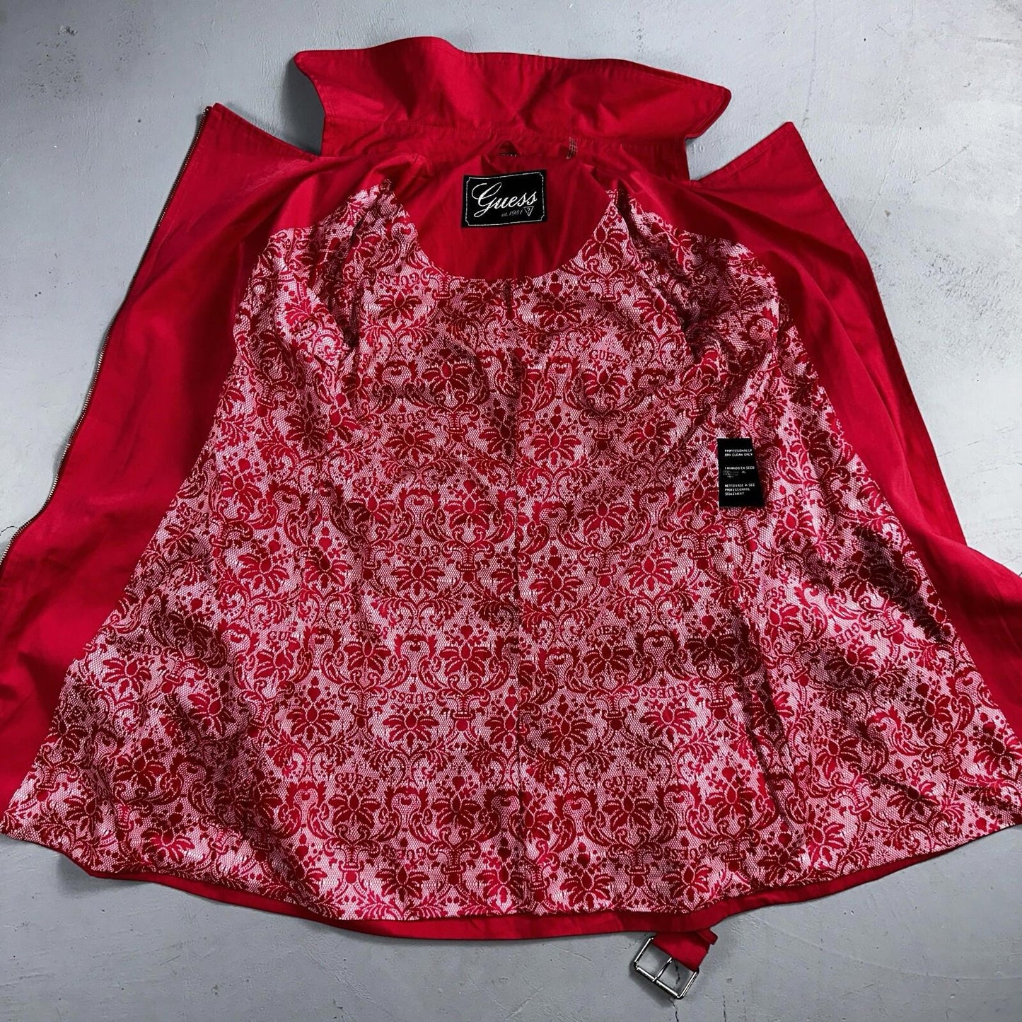 GUESS Pink Belted Peacoat Wmn Sz XS VTG Button Detail Zipper Trench Cute