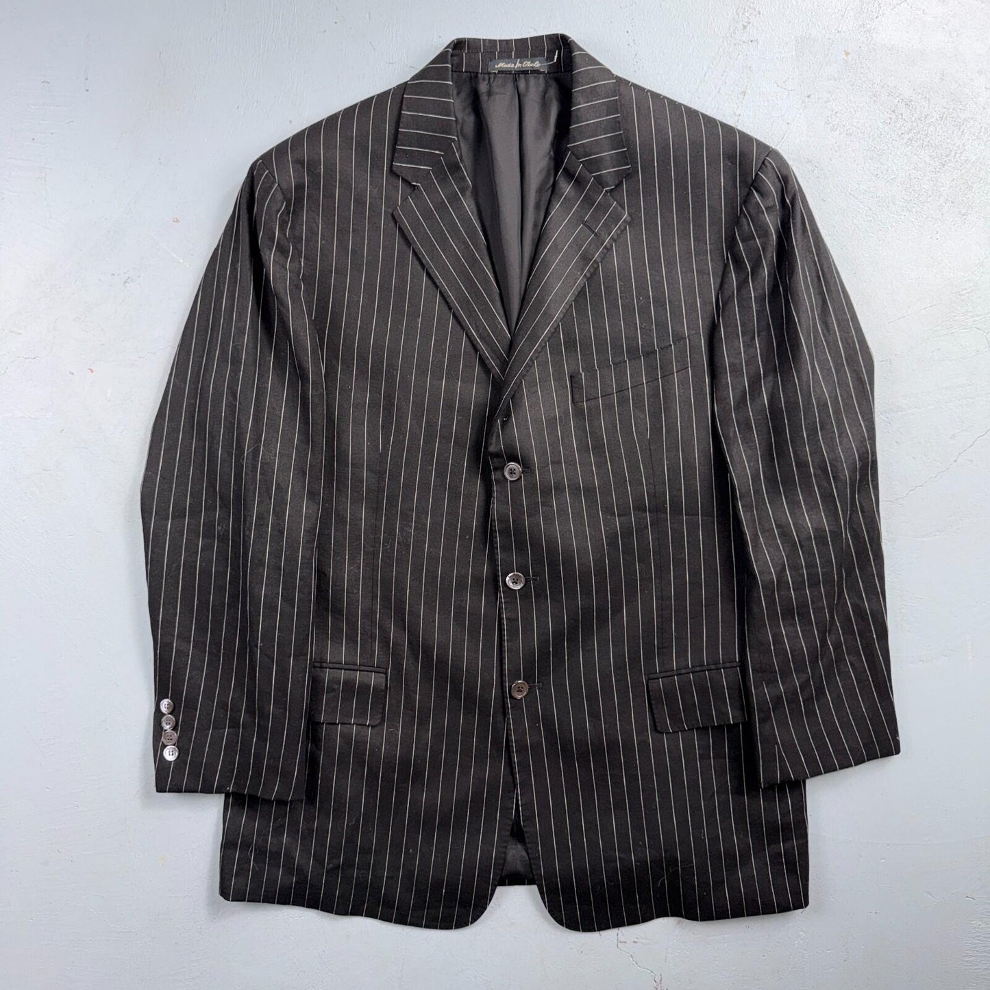 Ralph Lauren Purple Label Black Linen Suit Jacket Mens 44R Pinstripe $3,995 VTG