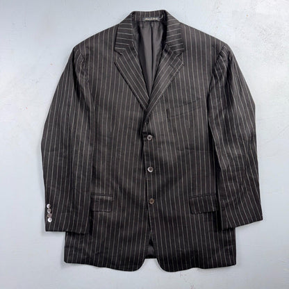 Ralph Lauren Purple Label Black Linen Suit Jacket Mens 44R Pinstripe $3,995 VTG