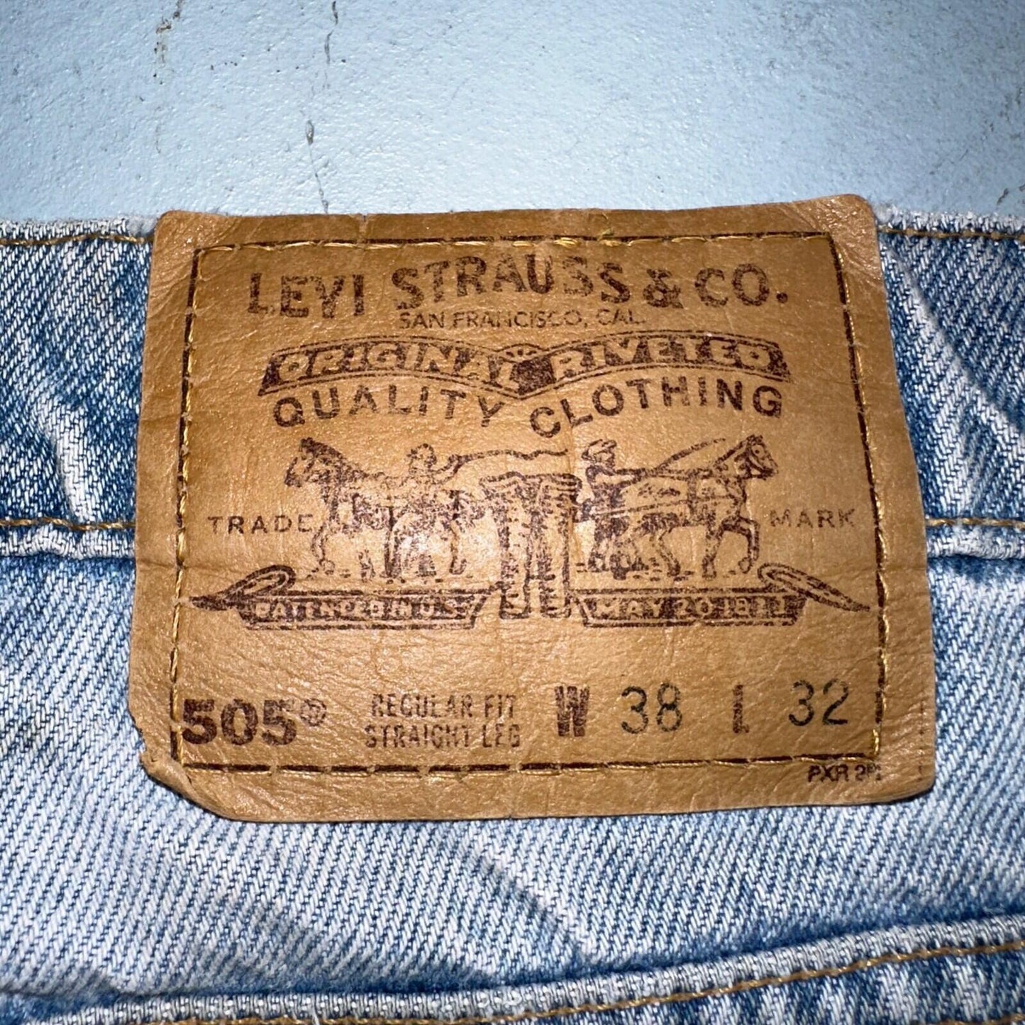 Levis 505 Vintage 90s Mexico Orange Tab Jeans 38x32 Blue Light Wash Act 36x30