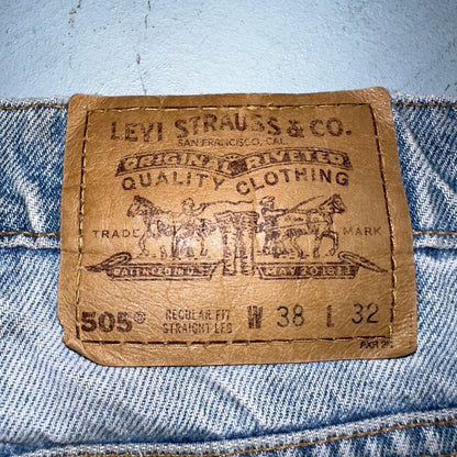 Levis 505 Vintage 90s Mexico Orange Tab Jeans 38x32 Blue Light Wash Act 36x30