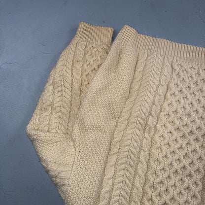 L.L. Bean L Men's Vintage Cable Knit Fisherman Sweater Sz Large Ivory/Cream