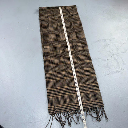 VTG Neck Scarf Brown White Plaid Fringe 1980s Checkerboard Cute No Brand
