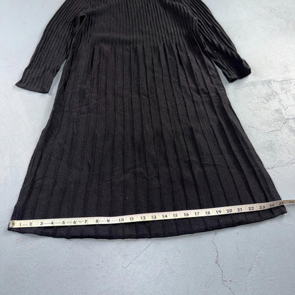 Eileen Fisher Wool Knit Ribbed and Pleated Black Shift Dress Cute Classy