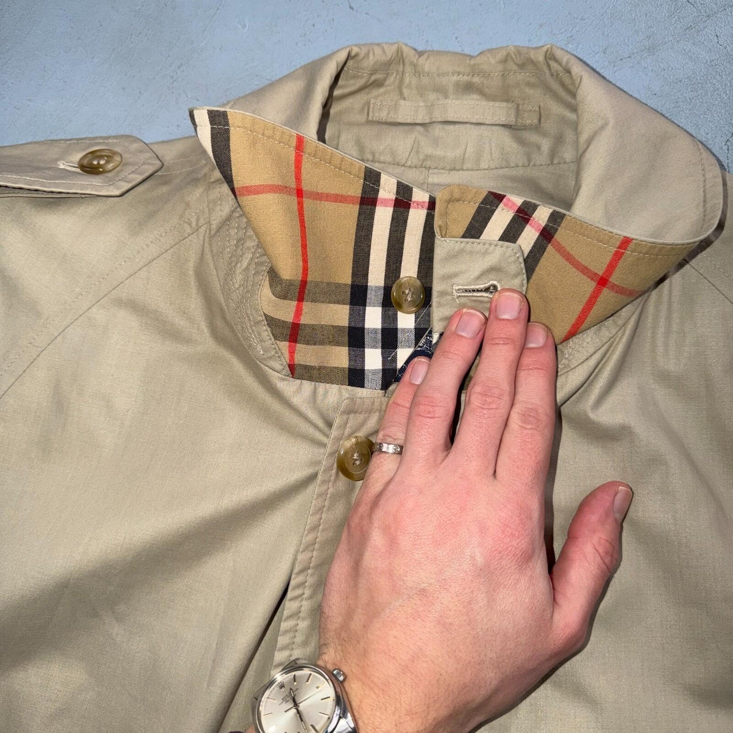 Burberry Trench Coat VTG Mens 46 Beige Check Collar Made in England Classic Belt