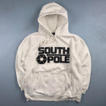 VTG Southpole Hoodie Mens M White Urban Streetwear Drawstring Spell Out Y2K