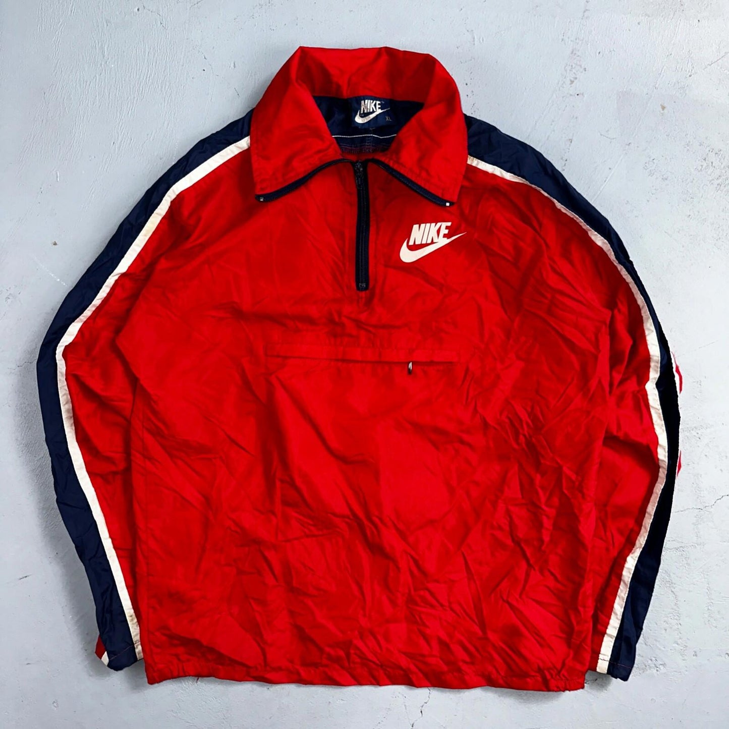 Nike 1980s Blue Tag Vintage Jacket Nylon 70s Windbreaker Running Front Youth XL