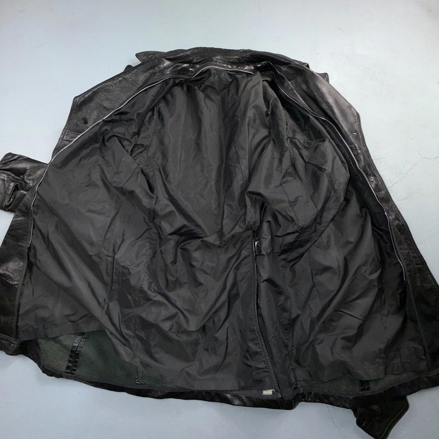 VTG Mens Long Length Vintage Leather Military Duster UNLined Rockabilly 60s Belt