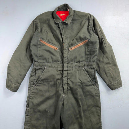 VTG 60s Wrangler Big Ben Work Coveralls Mens M Long Green Jumpsuit Zip Utility