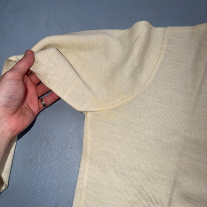 VTG 1940s 1950s Wool Pullover Sweater Rockabilly Mens V Neck Ivory Columbia Knit