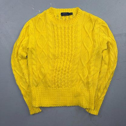 Polo Ralph Lauren Cable Knit Crew Neck Cotton Sweater Women’s XS Yellow