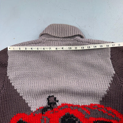 VTG 1950s Hand Knit Wool Cowichan Cardigan Sweater Jacket Race Cars Medium RARE