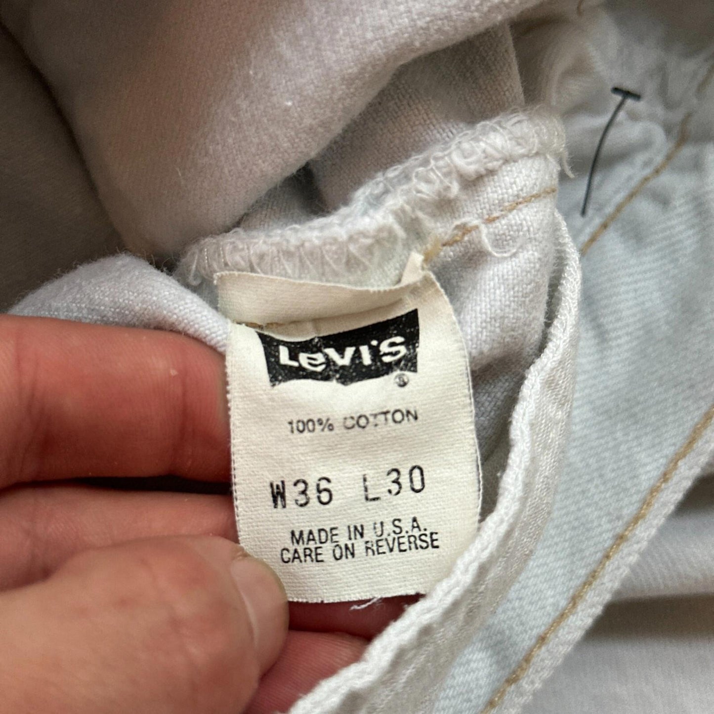 VTG USA Levis 501 Button Fly 90s Tag Jeans 80s 36x30 Act 32x29 Grey Faded White