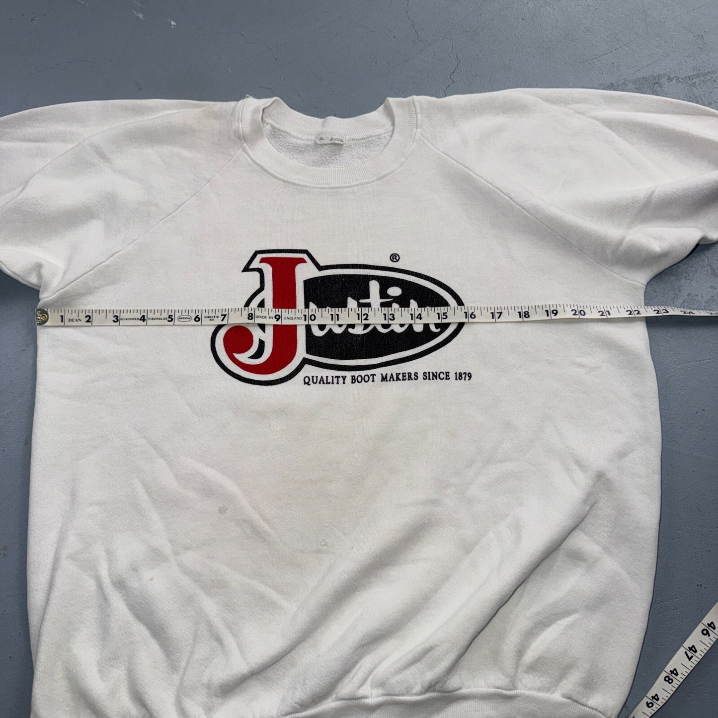 VTG Justin Boots Logo Promo Sweatshirt White Western Cowboy USA XL 1980s 80s