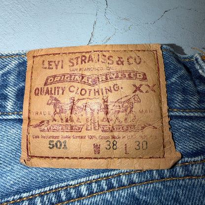 Levis 501 Vintage 90s USA XX Straight Leg Jeans Blue Light Wash 38x30 Act 38x25