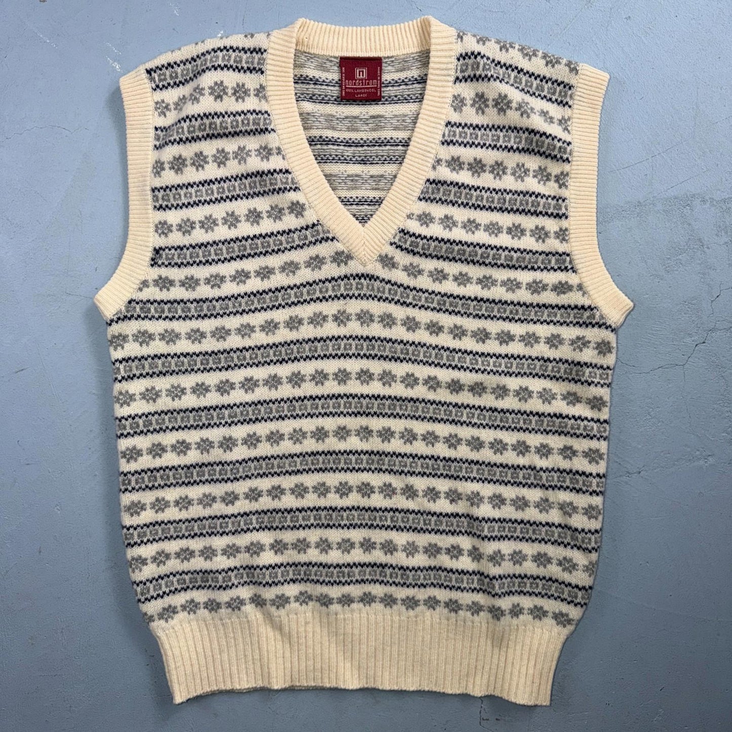 VTG Nordstrom Sweater Vest V-Neck 100% Lambs Wool Womens Size Large Striped