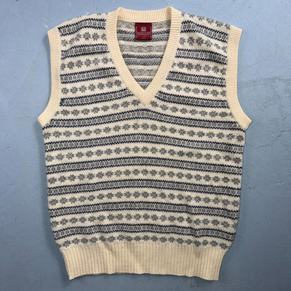 VTG Nordstrom Sweater Vest V-Neck 100% Lambs Wool Womens Size Large Striped