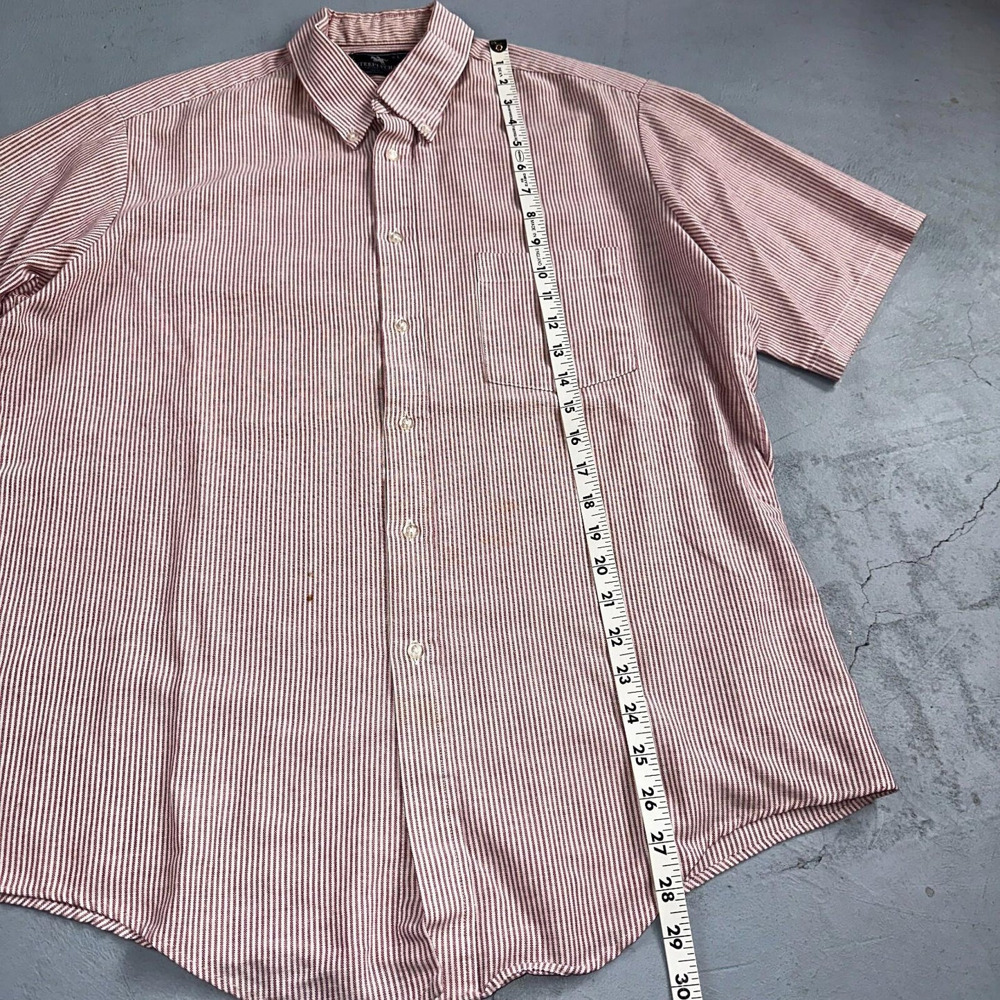 Steeple Chase Button Up Shirt Mens Large Short Sleeve Stripe Made In USA Red