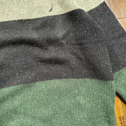 Nautica Men Wool 1/4 Zip Pullover Mock Neck Green Blue Grey Sweater M VTG