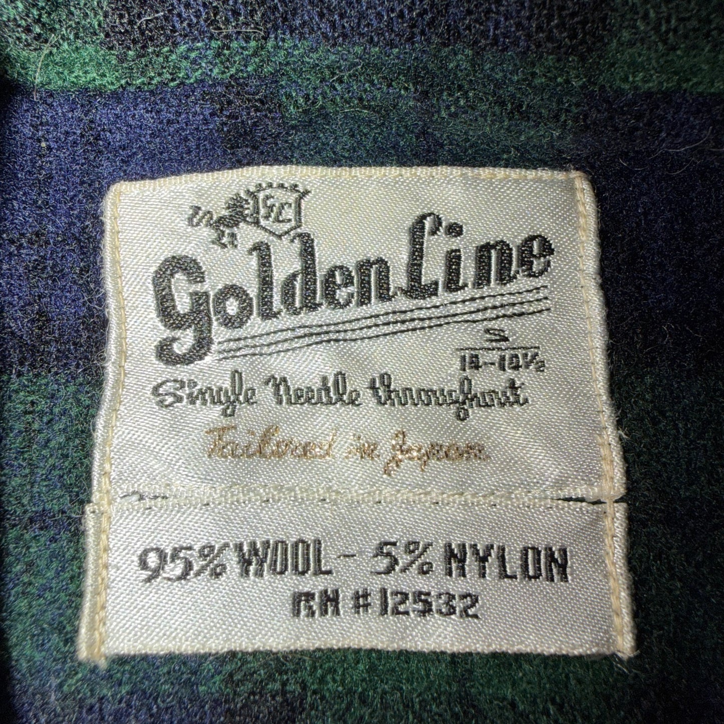 VTG 60s Golden Line Blackwatch Plaid Wool Shirt Loop Collar Rockabilly Japan
