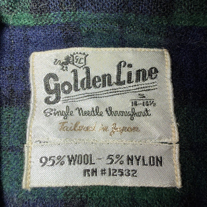 VTG 60s Golden Line Blackwatch Plaid Wool Shirt Loop Collar Rockabilly Japan