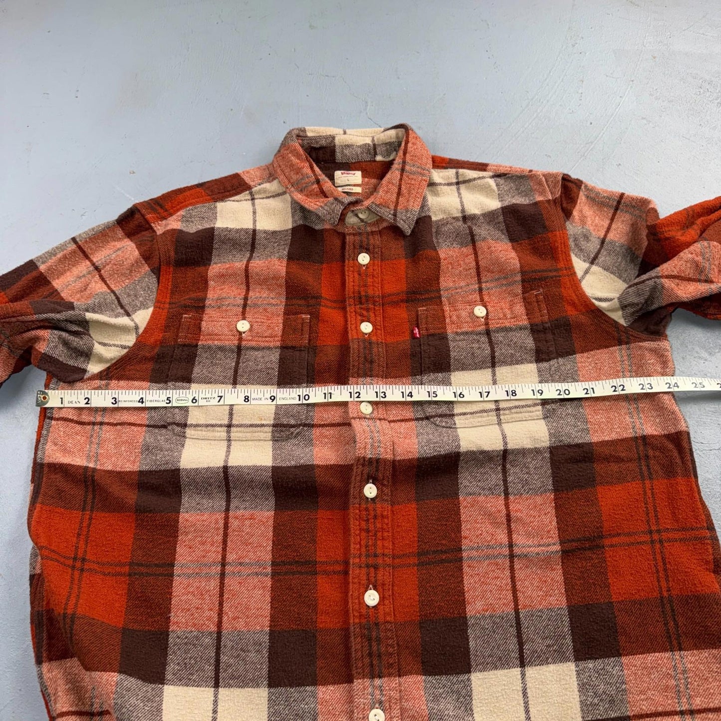 Levis Workwear Plaid Flannel Button Down Shirt Large Clay Red Beige Relaxed