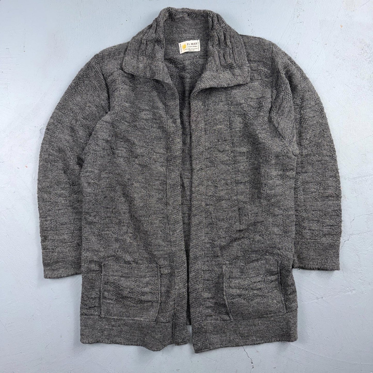 Vintage 80s El Mar Sweater Gray Knit Size M Made In USA Open Front Cardigan