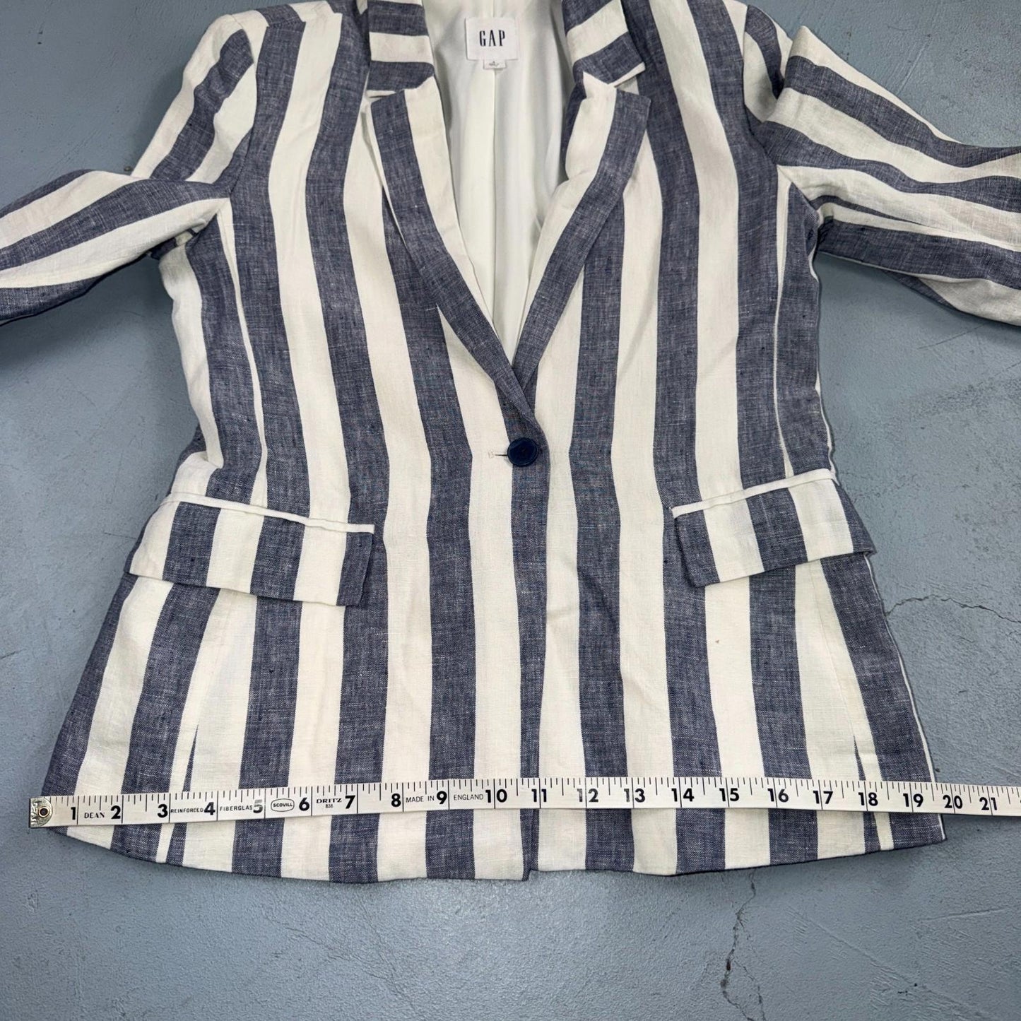 Gap Blazer Jacket Women's 4 Blue White Striped Linen Button Coastal Preppy