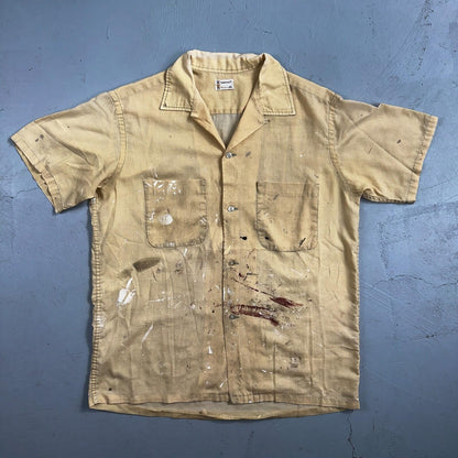 VTG 50s 60s Penneys Towncraft Paint Camp Loop Collar Shirt Rockabilly Button