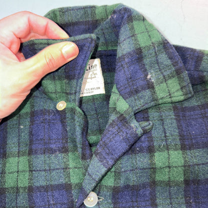 VTG 60s Golden Line Blackwatch Plaid Wool Shirt Loop Collar Rockabilly Japan