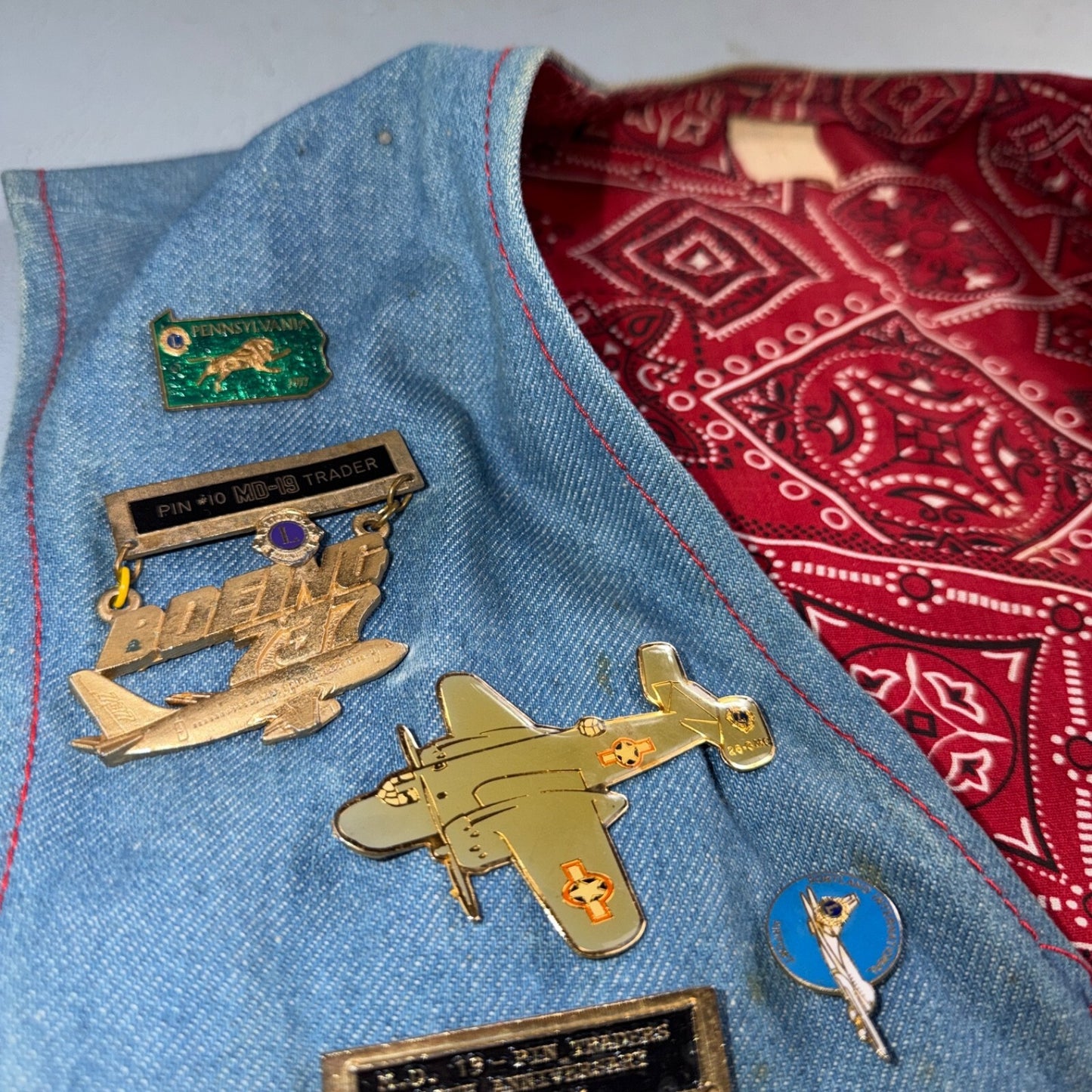 VTG 70s Denim Biker Vest Pins Patches Rare Paisley Hippie Era 1970s Military