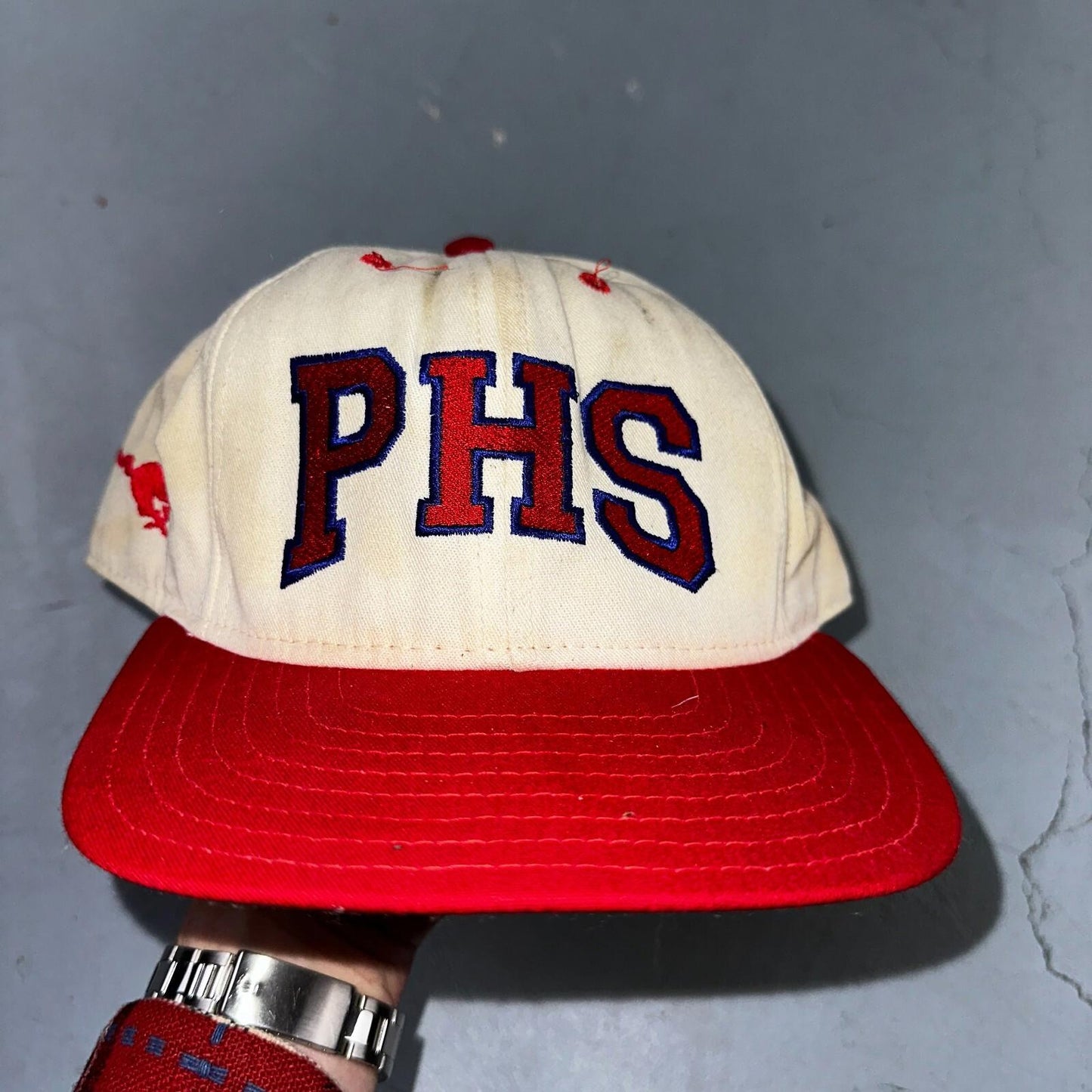 PHS VTG Hat Cap Snapback Sports Football Red White Running Horse Mustang USA