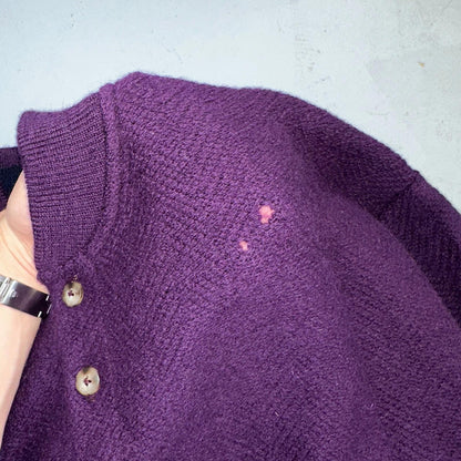 Pendleton 80s Vintage Henry Neck Sweater Elbow Patch Mens Size XL Wool Purple