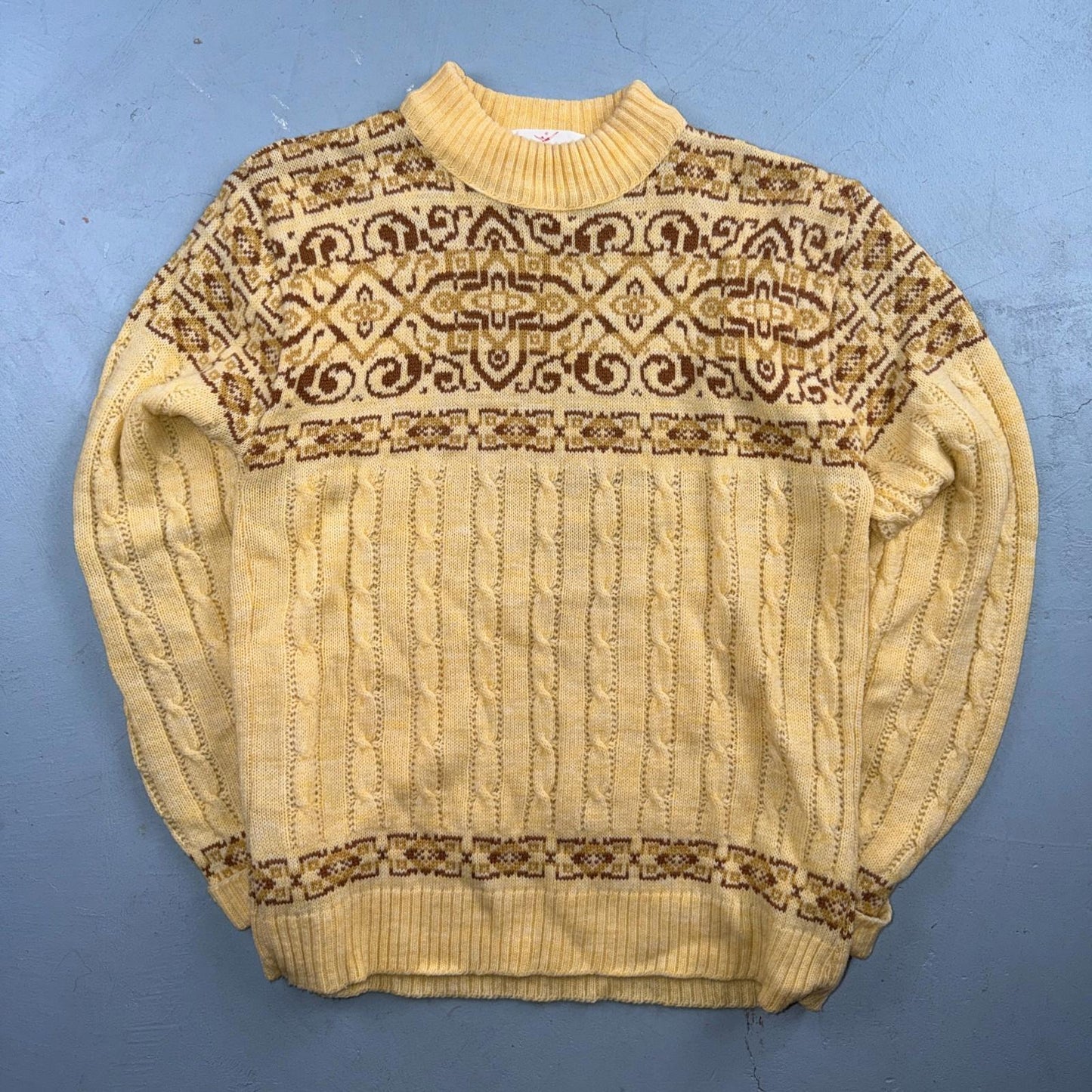 JANTZEN Vintage Sweater Pullover Patterned Cable Knit Cream Size XL Made USA