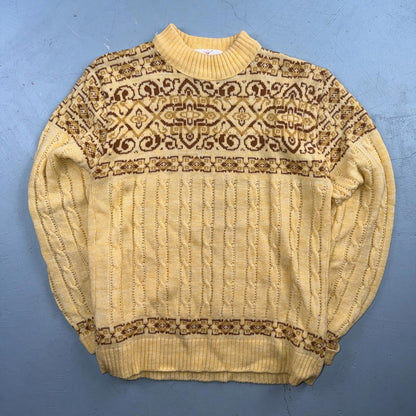 JANTZEN Vintage Sweater Pullover Patterned Cable Knit Cream Size XL Made USA