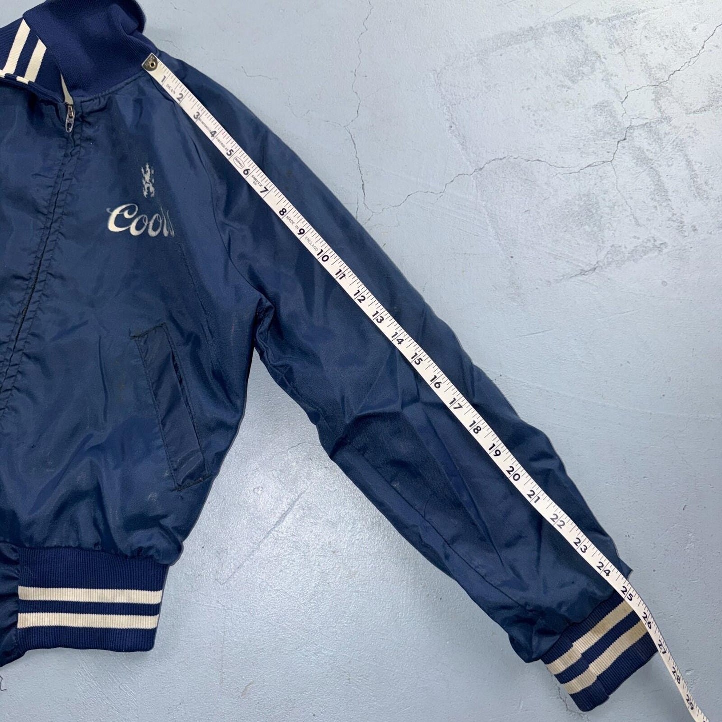 Vtg Coors Light Satin Poly Bomber Jacket Rockabilly Blue USA Talon 1960s 1970s