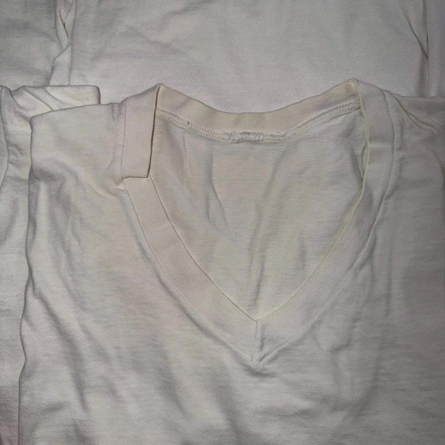 VTG Jockey Lot 6 Blank White V Neck T-Shirt Sz L Thin Single Stitch Grunge 90s