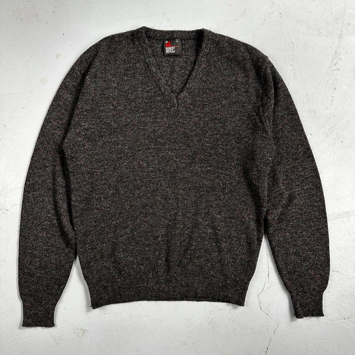 Robert Bruce Vintage Sweater Mens L Gray V Neck Knit Pullover 90s