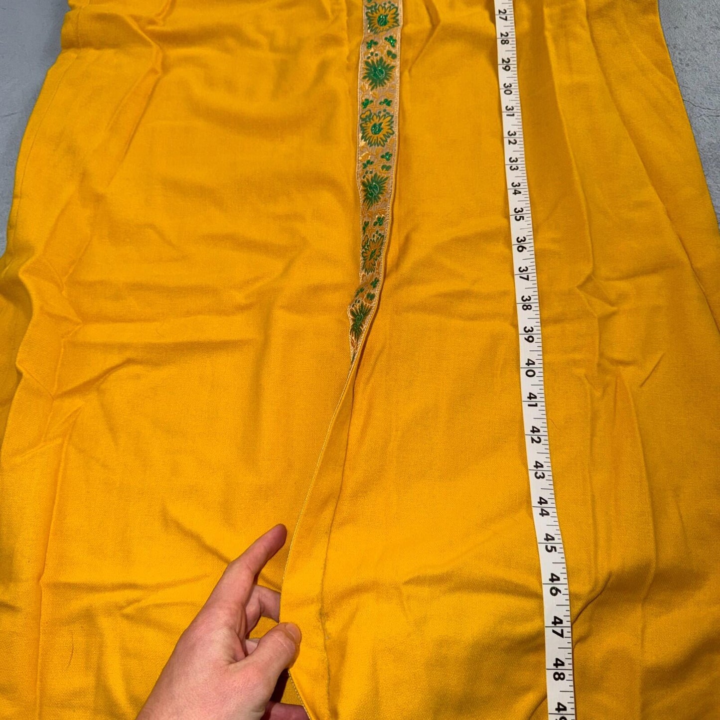VTG 50s 60s Yellow Long Dress Summer Vibe Movie Belted Boho Hippy Rockabilly