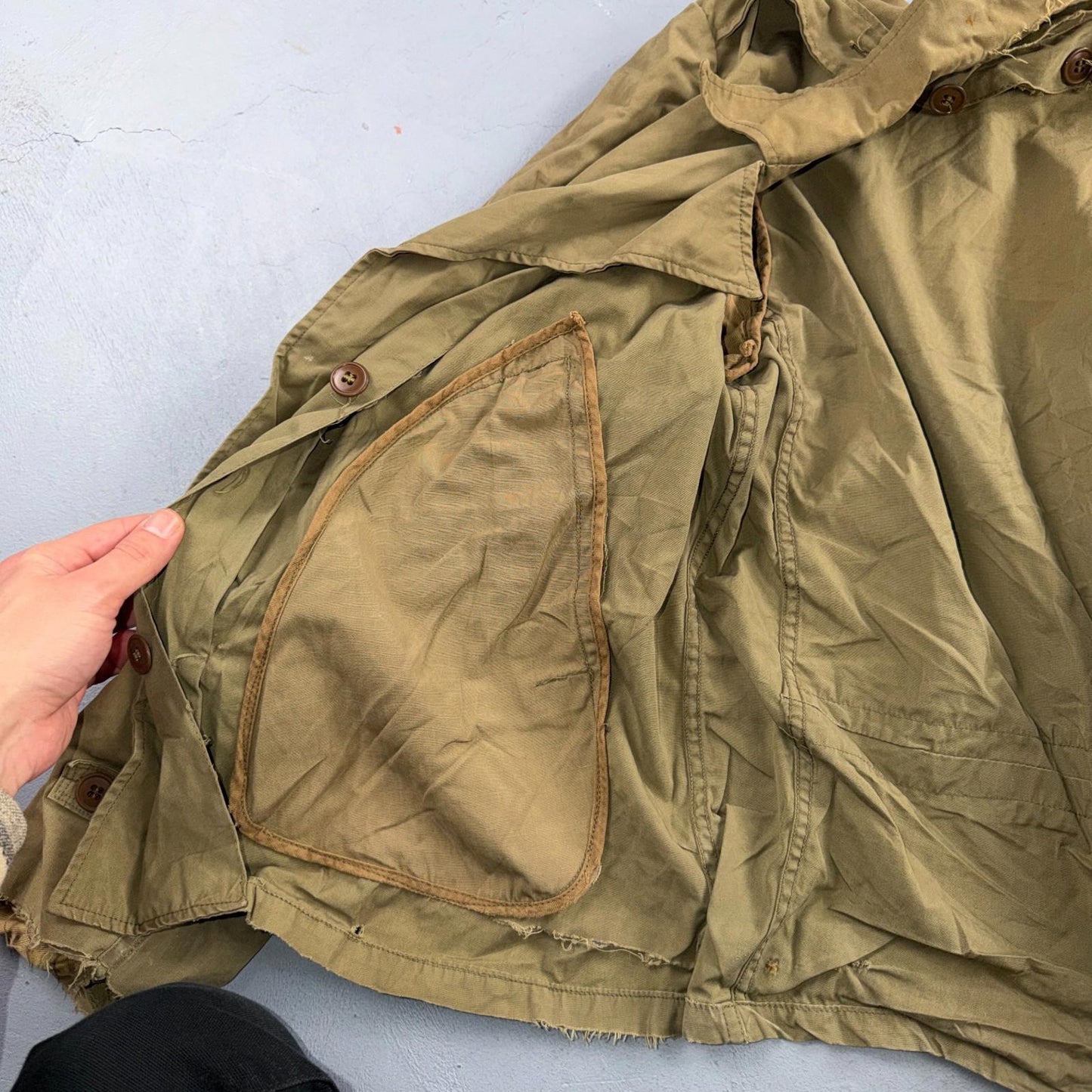 WW2 M41 Army Field Jacket Military 1940s WWII M-1941 Civilian? Unlined Rips