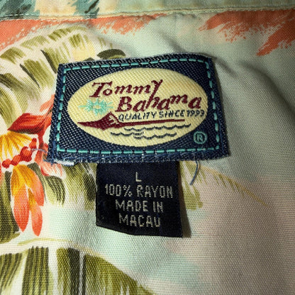 Tommy Bahama Hawaiian Loop Collar Tropical Floral Rayon Camp Shirt L VTG